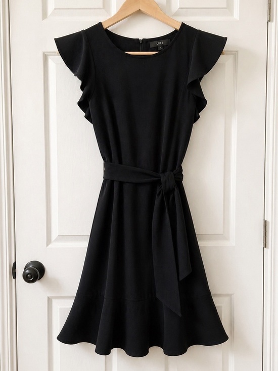 LOFT Dresses & Skirts - LOFT Black Flutter Sleeve Belted Dress Fit & Flare Size 2